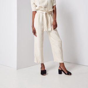 Black Crane Cream Linen Burlap Paperbag Pants L